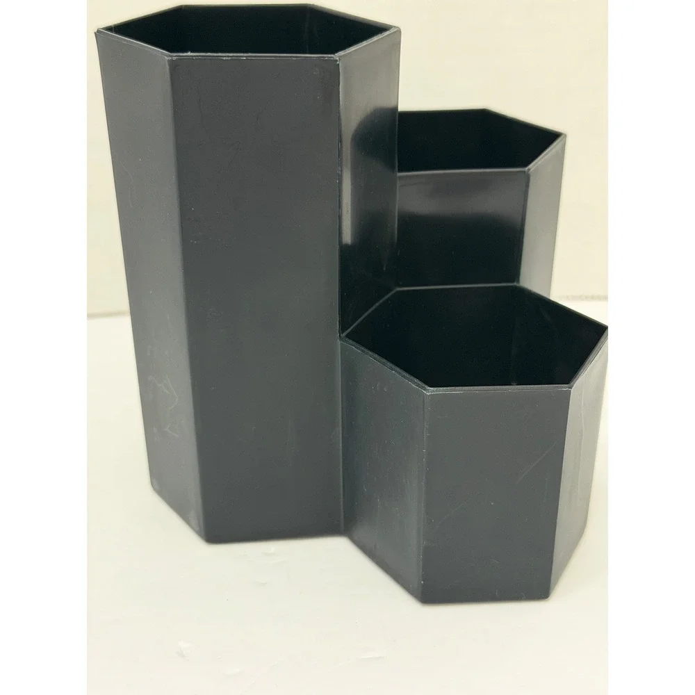 Makeup Brush Holder 3 Tier Organizer Black Hexagonal Lips Face Eyes Black